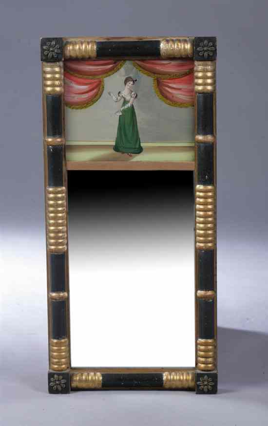 Appraisal: CLASSICAL EBONIZED PARCEL-GILT AND GLOMIS PIER MIRROR th century Half-cylindrical