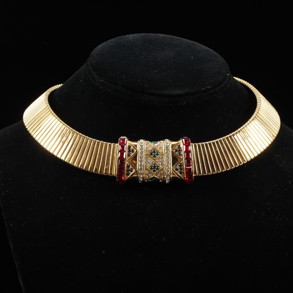 Appraisal: Ciner Gilt Choker Necklace with red blue green clear rhinestones