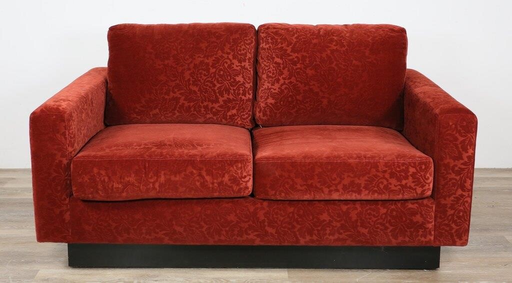 Appraisal: Maurice Villency velvet loveseat New York th century Crushed burgundy