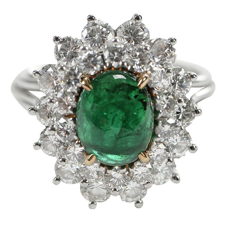 Appraisal: Platinum Emerald And Diamond Ring center oval emerald cabochon approx