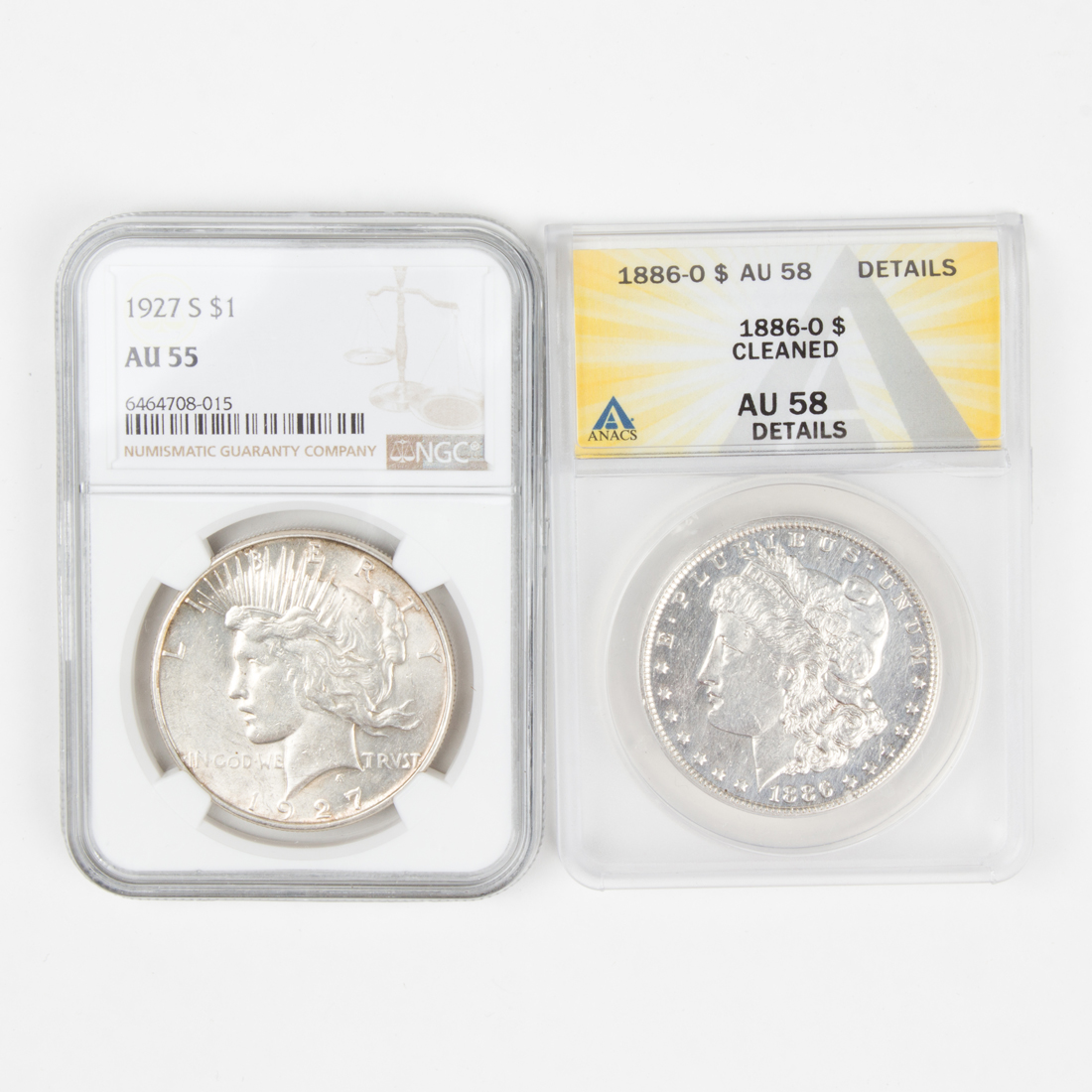 Appraisal: -S Peace silver dollar NGS AU -o Morgan silver Dollar