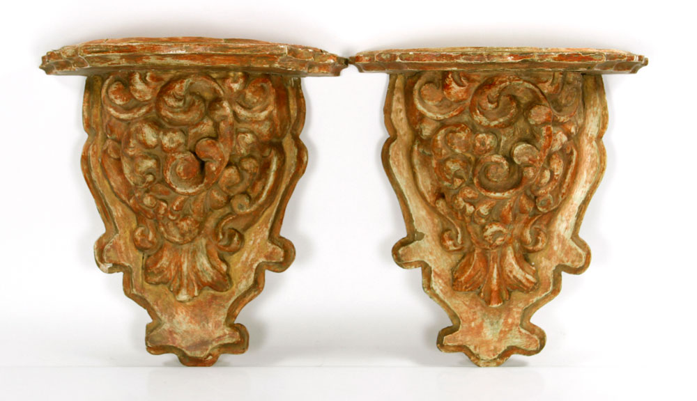 Appraisal: - Pr th C Italian Rococo Bracket Shelves Pair of