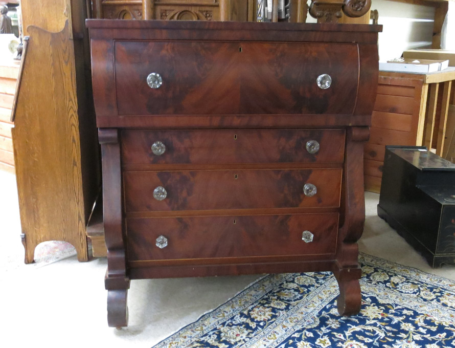 Appraisal: MAHOGANY FOUR-DRAWER SECRETARY CHEST Late Classicism period American c -