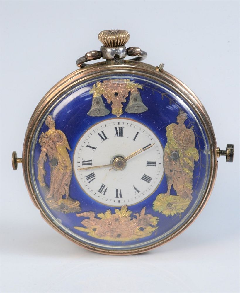 Appraisal: Gold and Silver Pocket Watch with blue and white enameled