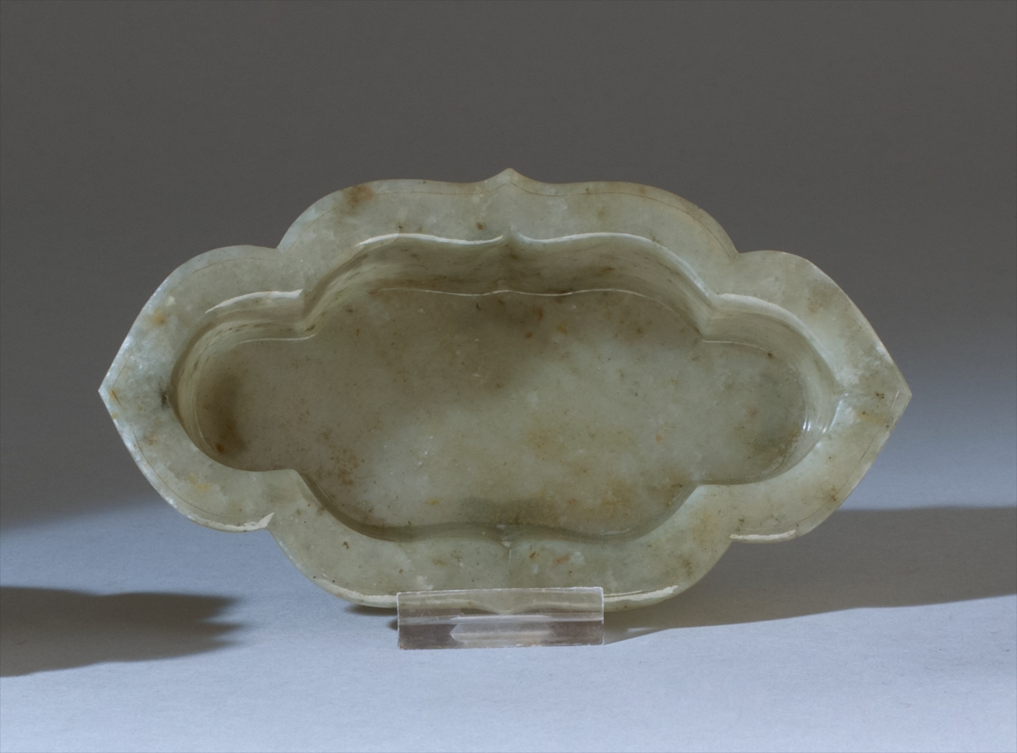 Appraisal: CELADON JADE FOOTED DISH th CenturyIn lozenge form with everted