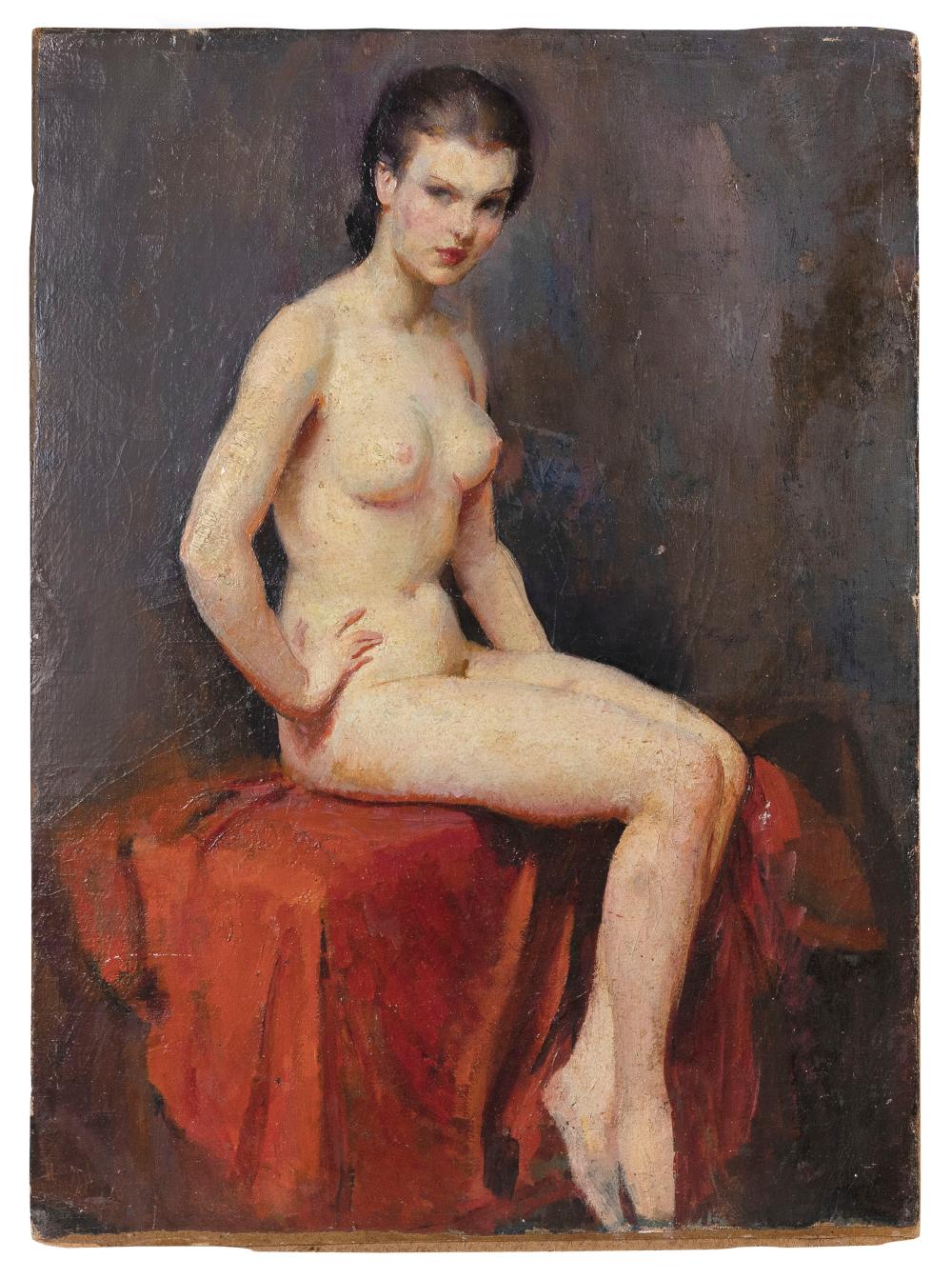 Appraisal: AMERICAN SCHOOL TH CENTURY SEATED FEMALE NUDE OIL ON CANVAS