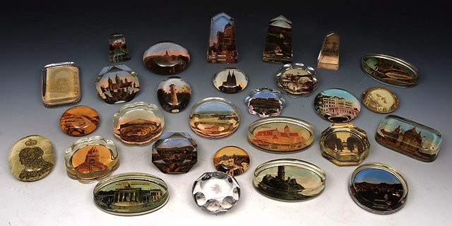 Appraisal: A COLLECTION OF TWENTY SEVEN GERMAN GLASS SOUVENIR PAPERWEIGHTS varying