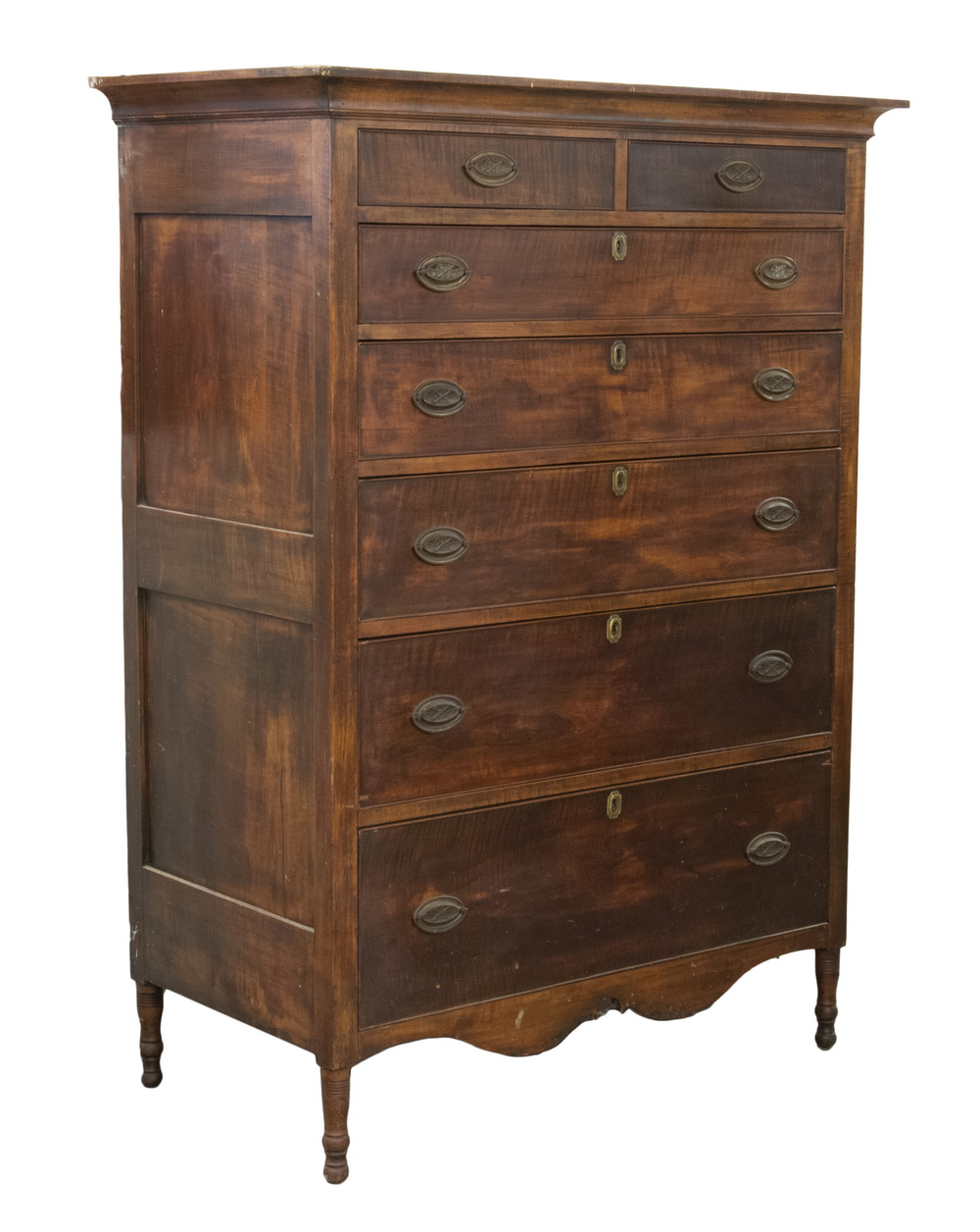 Appraisal: EARLY TH C NEW ENGLAND TIGER MAPLE TALL CHEST ON