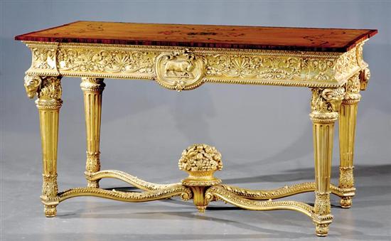 Appraisal: Continental paint-decorated and giltwood console table rectangular crossbanded satinwood top