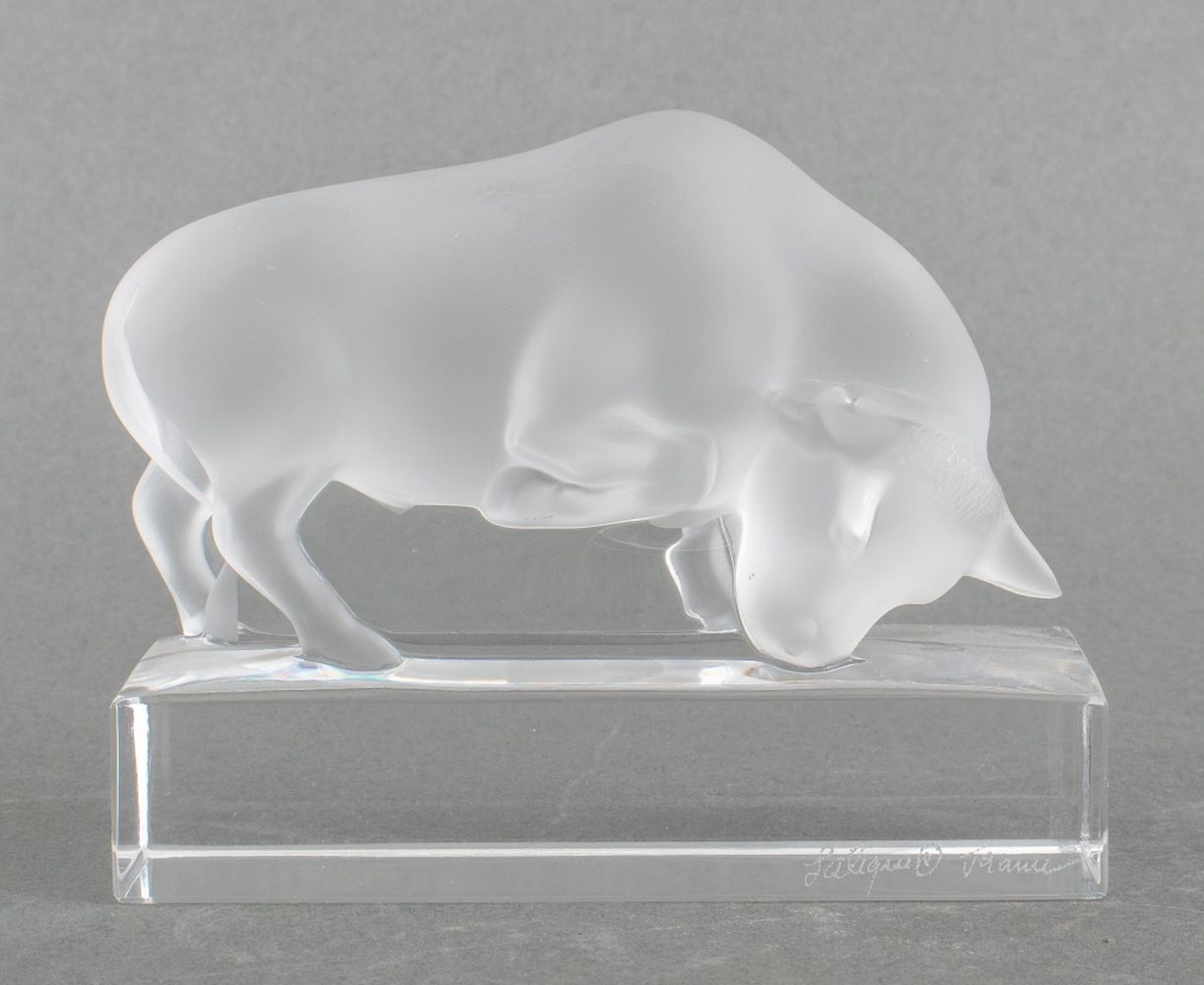 Appraisal: LALIQUE FRENCH GLASS BULL PAPERWEIGHT Lalique French frosted glass bull