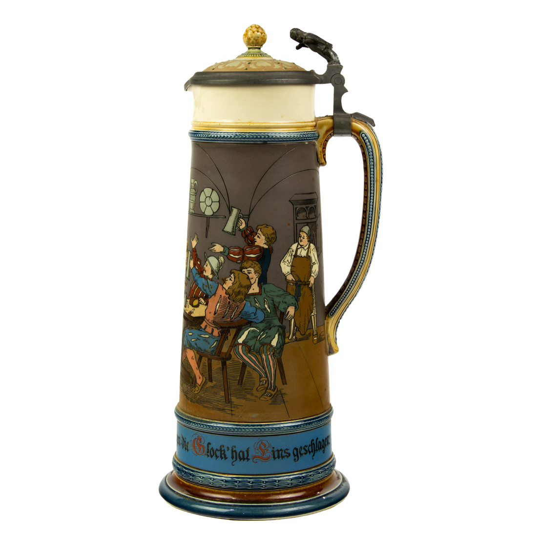 Appraisal: A Mettlach stoneware pewter mounted -liter stein with tavern scene