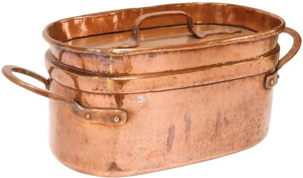 Appraisal: French copper braising pan lid with fixed handle over dual-handled