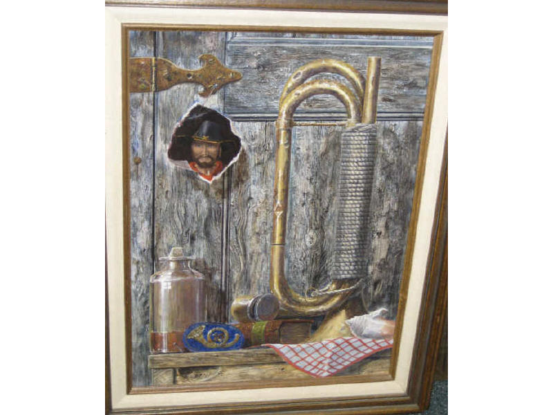 Appraisal: ALAN CARTER AMERICAN TH CENTURY Trompe l'oeuil still life depicting