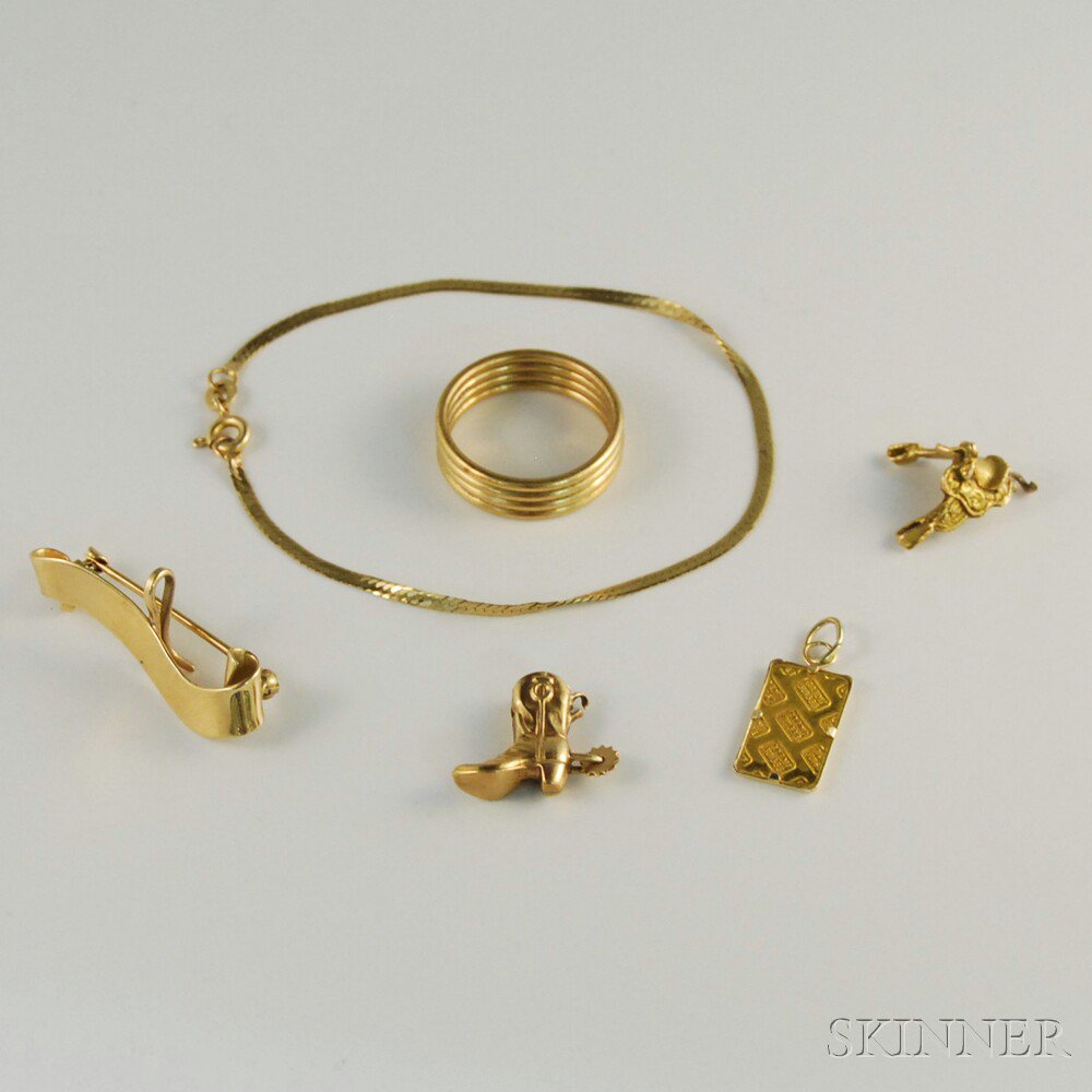 Appraisal: Six Small Pieces of Gold Jewelry a ribbed kt gold