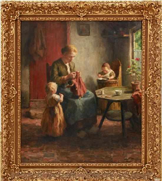 Appraisal: Evert Pieters Dutch - MOTHER MENDING DOLL oil on canvas