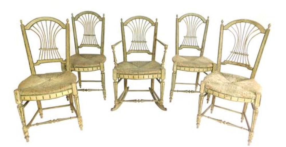 Appraisal: Set of five chairs Italian late th C Provincial paint