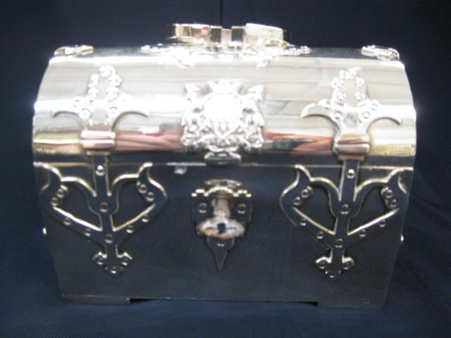 Appraisal: Silverplate Jewelry Box trunk form with lion decor on dome