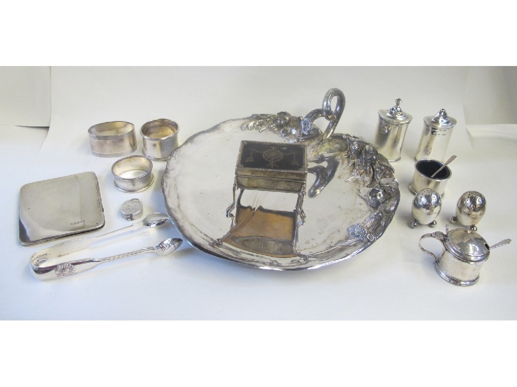 Appraisal: Lot comprising silver dish silver and tortoiseshell jewellery box silver