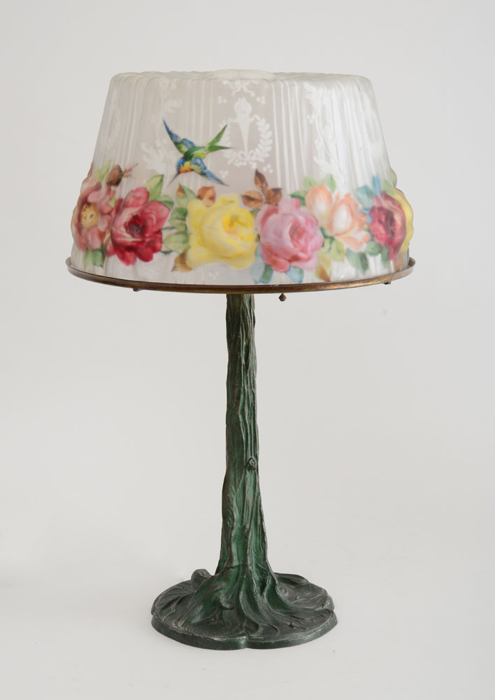 Appraisal: AMERICAN ART NOUVEAU PUFFY AND INTERIOR PAINTED GLASS SHADE AND