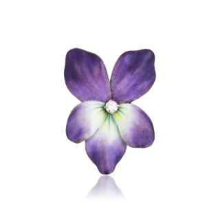 Appraisal: A Diamond and Enamel Flower Pin Designed as a purple