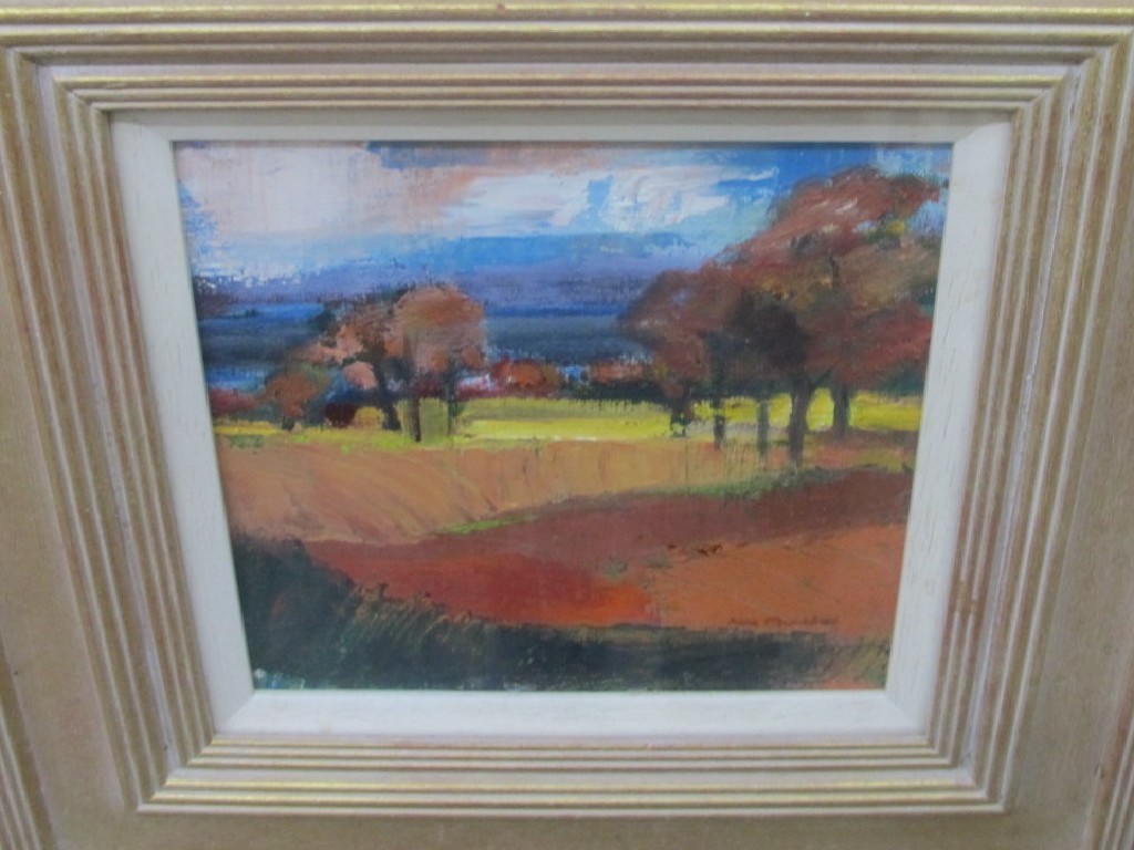 Appraisal: ANNE MENDELOW Oil on canvas 'Autumn Fields' gallery label to