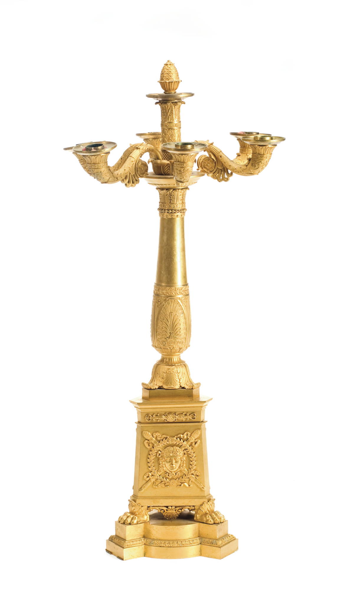 Appraisal: CONTINENTAL GILT-METAL SIX-LIGHT CANDELABRA The standard cast with anthemion leaves