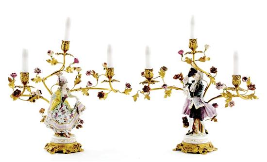 Appraisal: Pair French ormolu-mounted porcelain figural candelabra early th century each