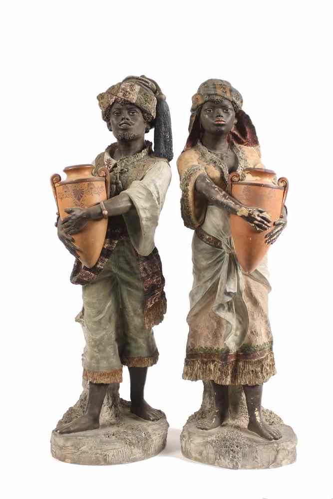 Appraisal: PAIR TERRA COTTA BLACKAMOORS - Pair of Polychrome Blackamoor Figures