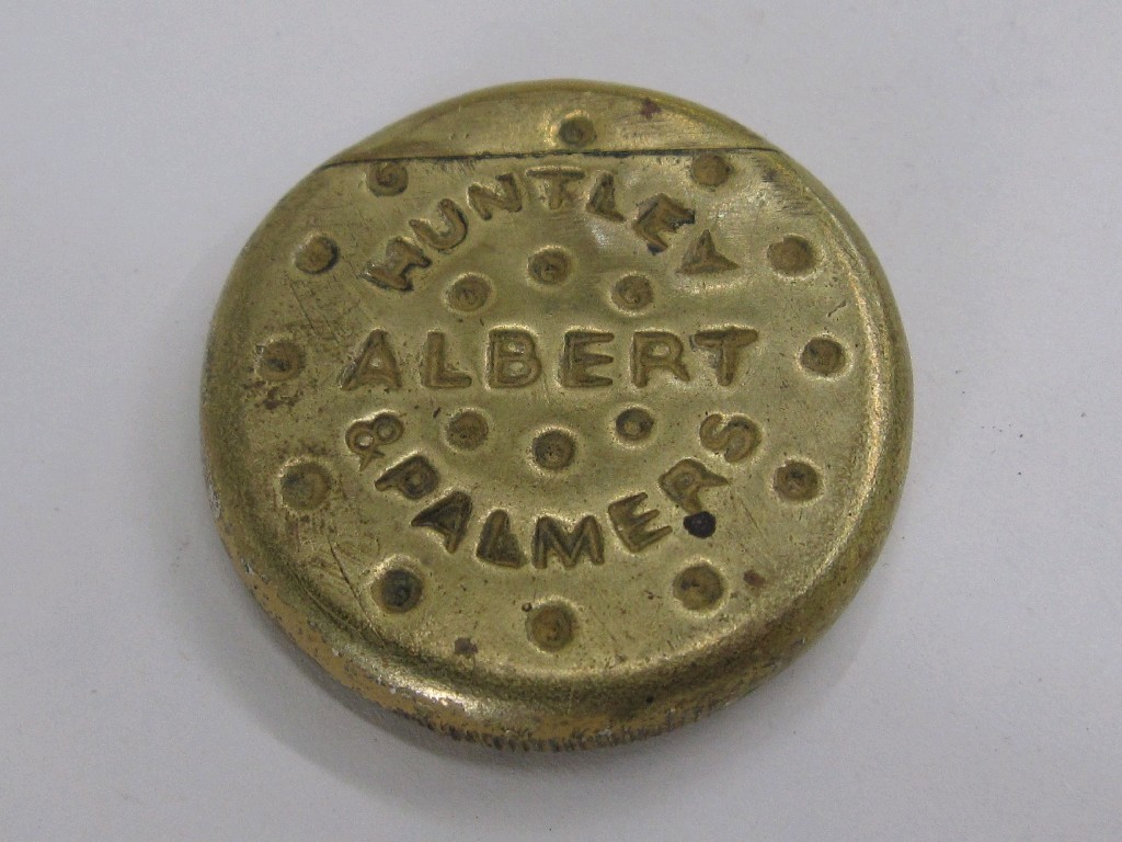 Appraisal: Novelty brass vesta modelled as a Huntley and Palmers biscuit