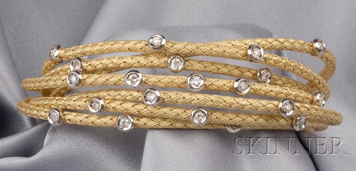 Appraisal: kt Gold and Diamond Bracelet Italy the multiple woven bands