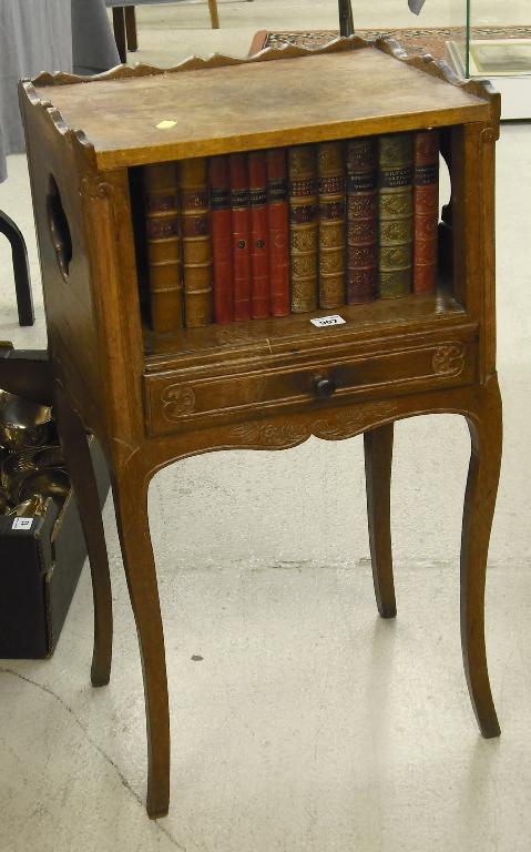 Appraisal: th century carved oak night table the tray top over