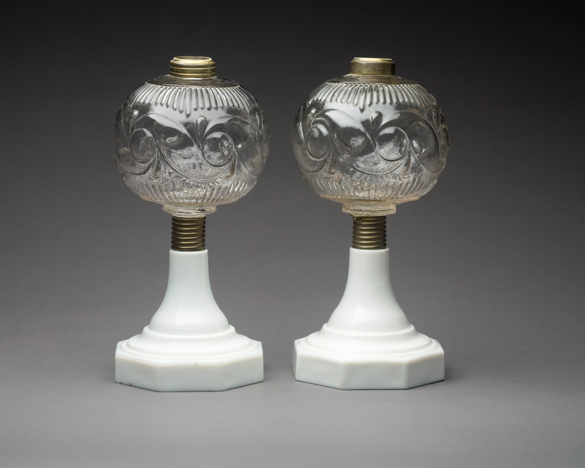 Appraisal: PAIR OF AMERICAN MOLDED AND PRESSED COLORLESS AND OPAQUE WHITE