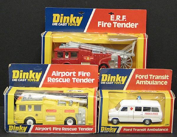 Appraisal: Dinky Boxed Emergency Vehicles Lot of diecast rd scale vehicles