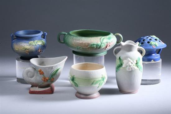 Appraisal: SIX PIECES ROSEVILLE ART POTTERY Raised and impressed Roseville U