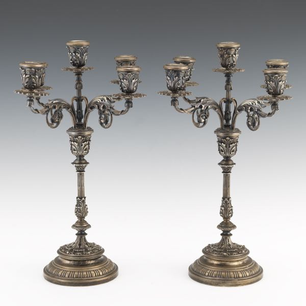 Appraisal: ITALIAN SILVER PAIR OF NEOCLASSICAL FIVE-LIGHT CANDELABRA CA - x