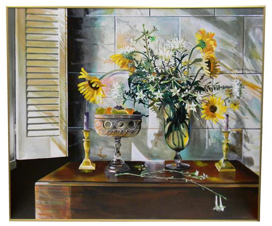 Appraisal: Frank Gunter b acrylic on canvas Frail Duration still life