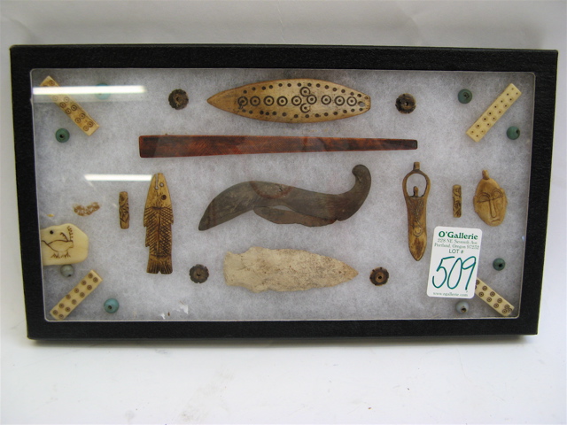 Appraisal: CASED COLLECTION OF ARTIFACTS pieces Northwest and other tribes includes