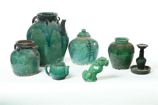 Appraisal: SEVEN POTTERY PIECES Asian th century All have shades of