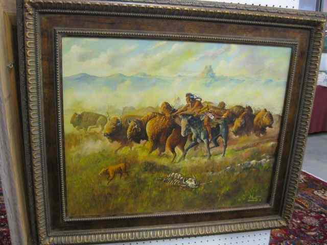 Appraisal: Paul War Cloud Grant Oil Indian Buffalo Hunters oil on