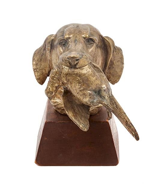 Appraisal: An English Bronze Chesapeake Bay Retriever Head Study Height overall