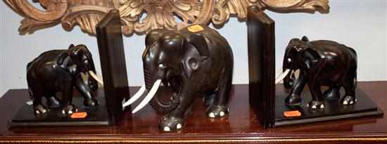 Appraisal: Pair of African carved wood and ivory elephant bookends and