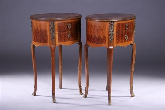 Appraisal: PAIR FRENCH LOUIS XVI-STYLE WALNUT PARQUETRY INLAID TABLES Early th