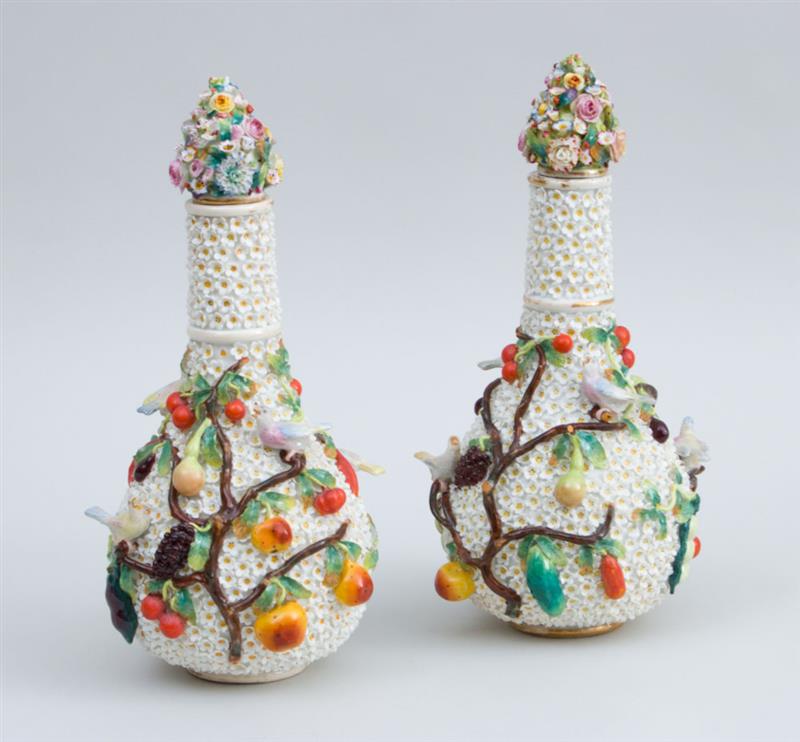 Appraisal: PAIR OF MEISSEN PORCELAIN BOTTLE VASES AND COVERS Marked in