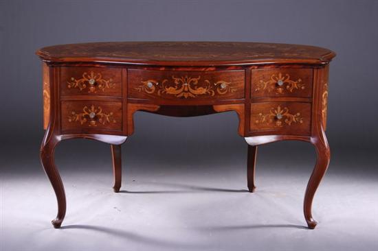 Appraisal: LOUIS XV-STYLE MAHOGANY KIDNEY-SHAPED WRITING DESK th century mother-of-pearl inlay