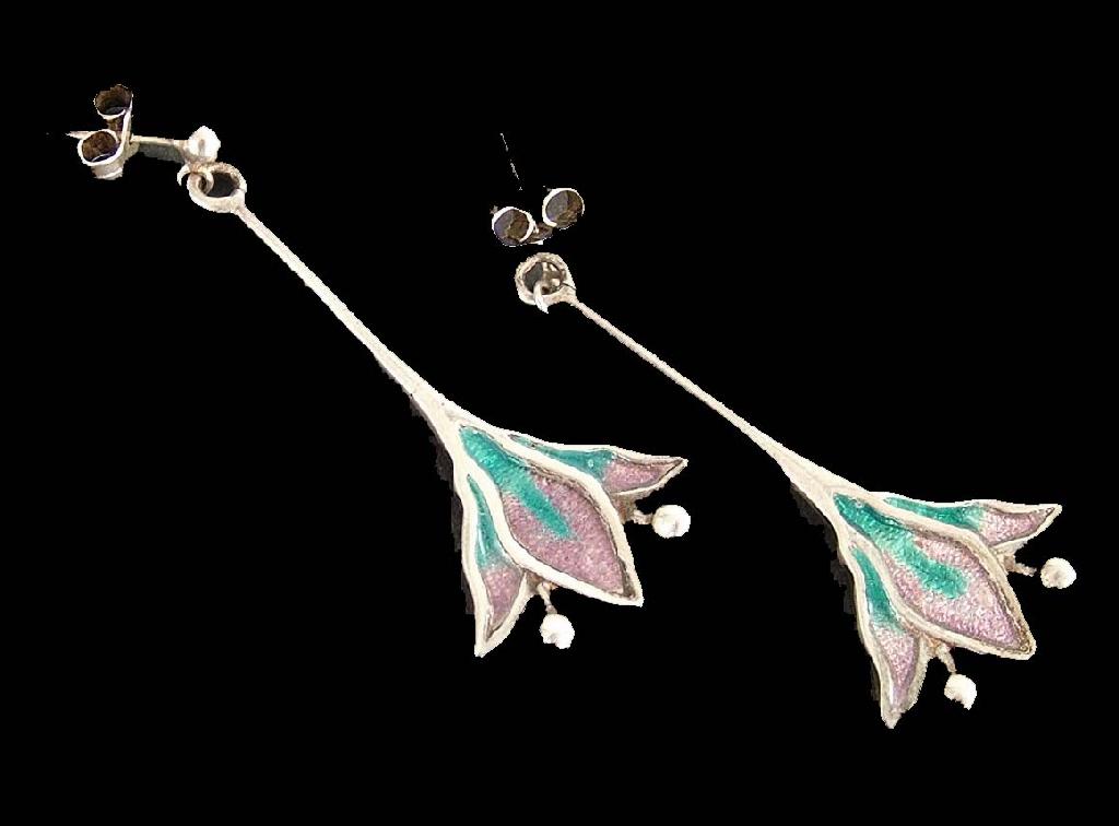 Appraisal: Pair of Art Nouveau silver and enamel drop earrings of