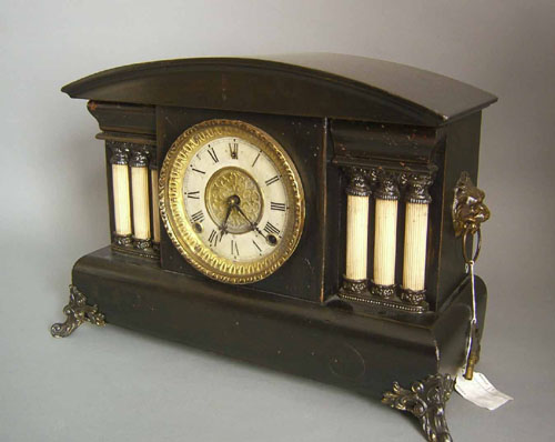 Appraisal: Gilbert faux-marble and mahogany mantle clock h