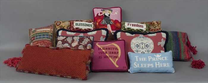 Appraisal: FIFTEEN ASSORTED THROW PILLOWS Including needlepoint pillows worked by Brigid