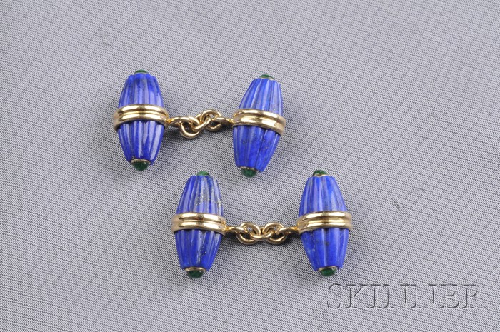 Appraisal: kt Gold Lapis and Emerald Cuff Links each with gadrooned