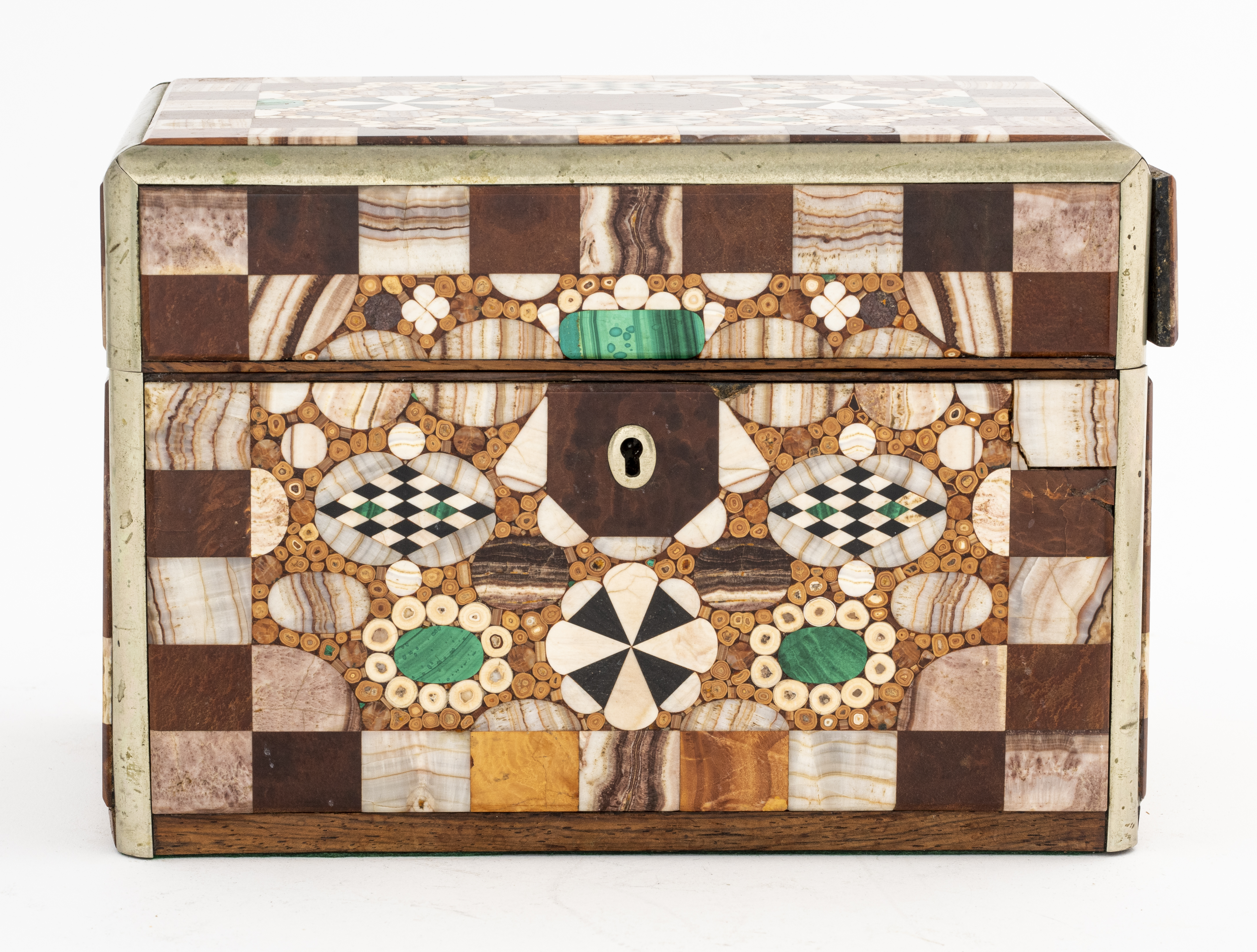 Appraisal: PIETRA DURA MARBLE SPECIMEN CASKET BOX Marble and hardstone specimen