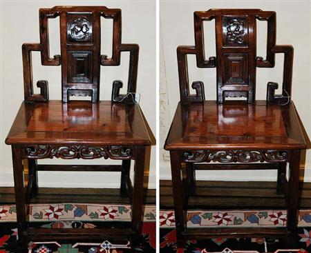 Appraisal: Pair of Chinese Carved Hardwood Side Chairs Estimate -